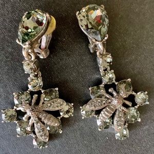 Oscar de la Renta Vintage Bee clip on gem earrings